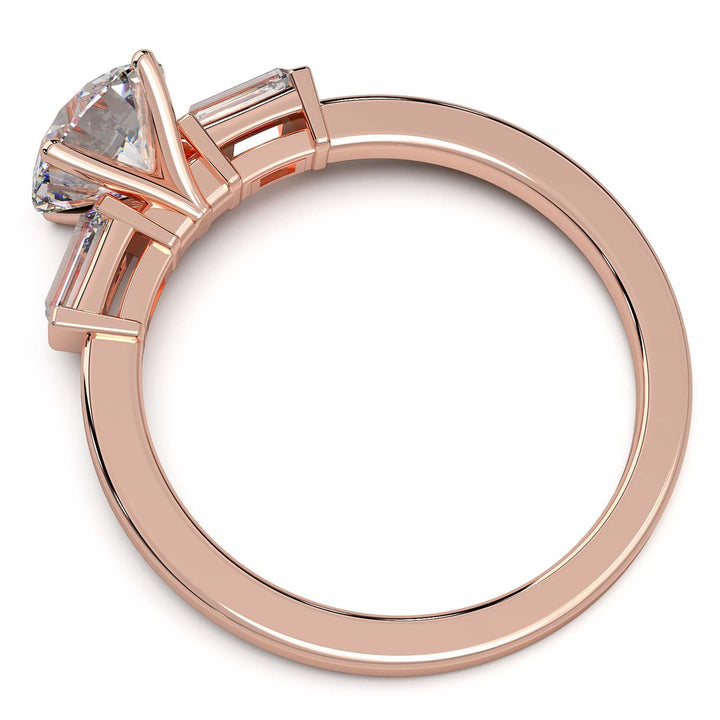 Elegant Round Diamond and Baguette Engagement Ring in Platinum or Gold