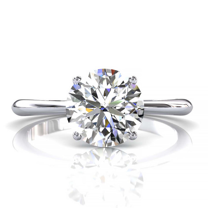 Timeless 7mm Moissanite Solitaire Ring with Tapered Band in Custom Metal