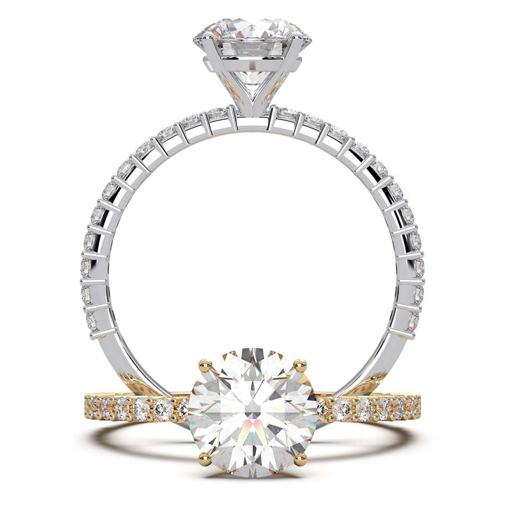 Dazzling 1.60 Carat Round Lab-Grown Diamond Engagement Ring Adorned with a Pave Diamond Band