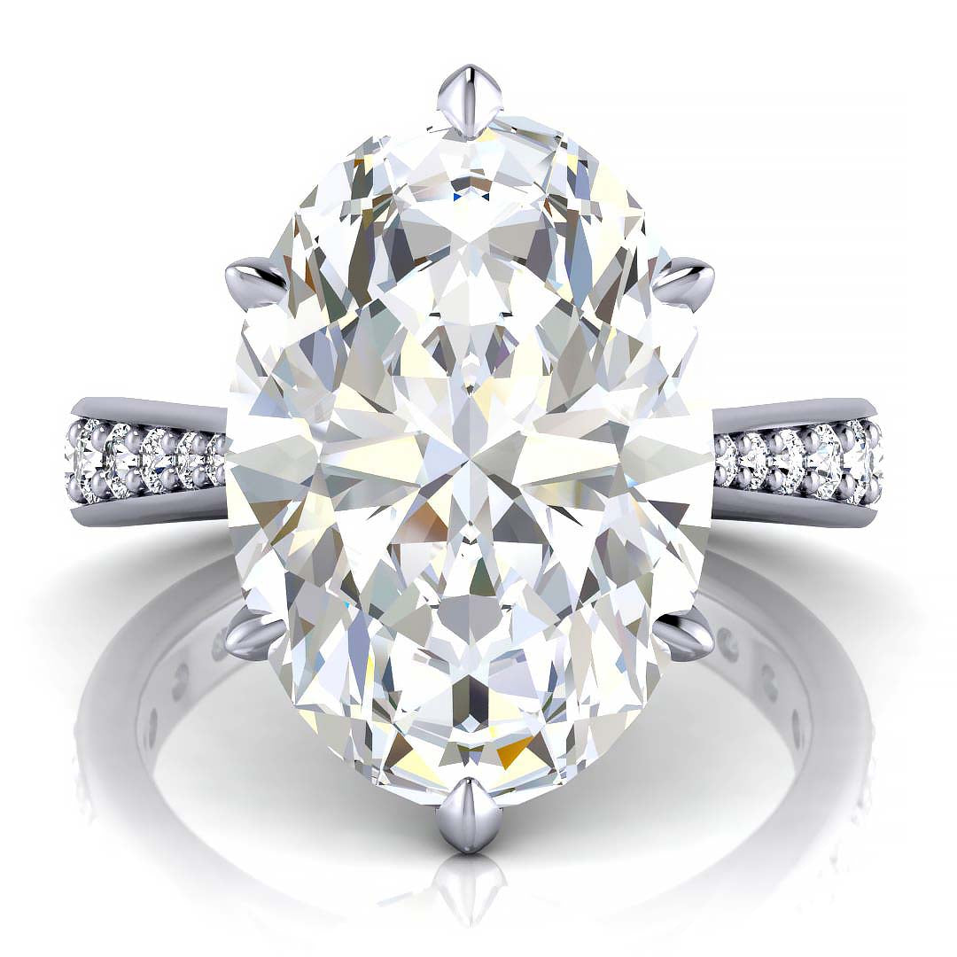 5.5 Carat Oval Lab-Grown Diamond Cathedral Engagement Ring with Channel-Set Band - Exquisite Elegance