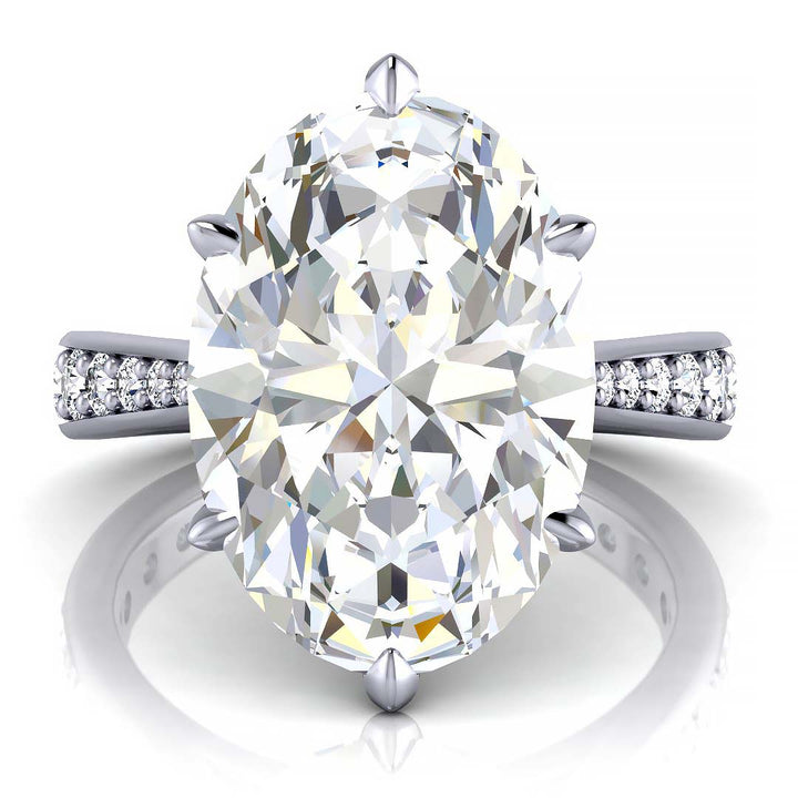 5.5 Carat Oval Lab-Grown Diamond Cathedral Engagement Ring with Channel-Set Band - Exquisite Elegance