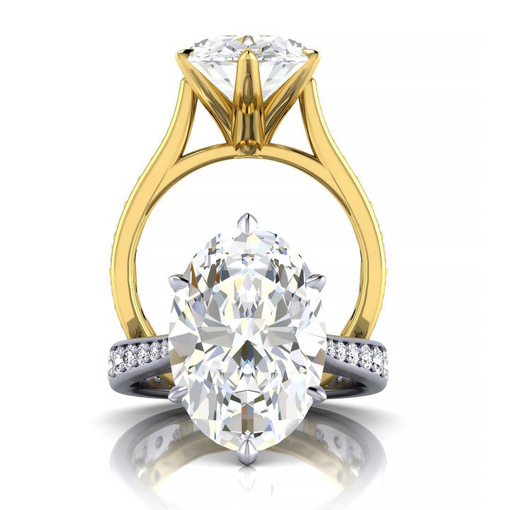 5.5 Carat Oval Lab-Grown Diamond Cathedral Engagement Ring with Channel-Set Band - Exquisite Elegance