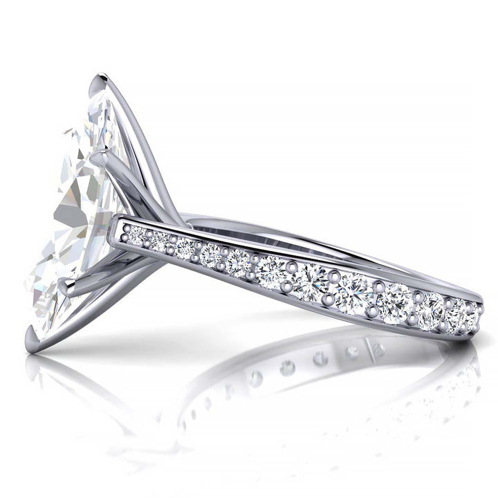 5.5 Carat Oval Lab-Grown Diamond Cathedral Engagement Ring with Channel-Set Band - Exquisite Elegance