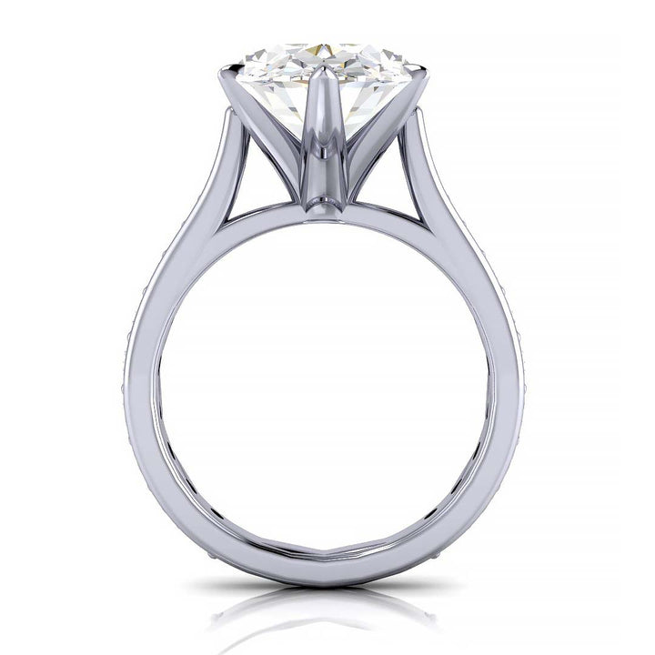 5.5 Carat Oval Lab-Grown Diamond Cathedral Engagement Ring with Channel-Set Band - Exquisite Elegance