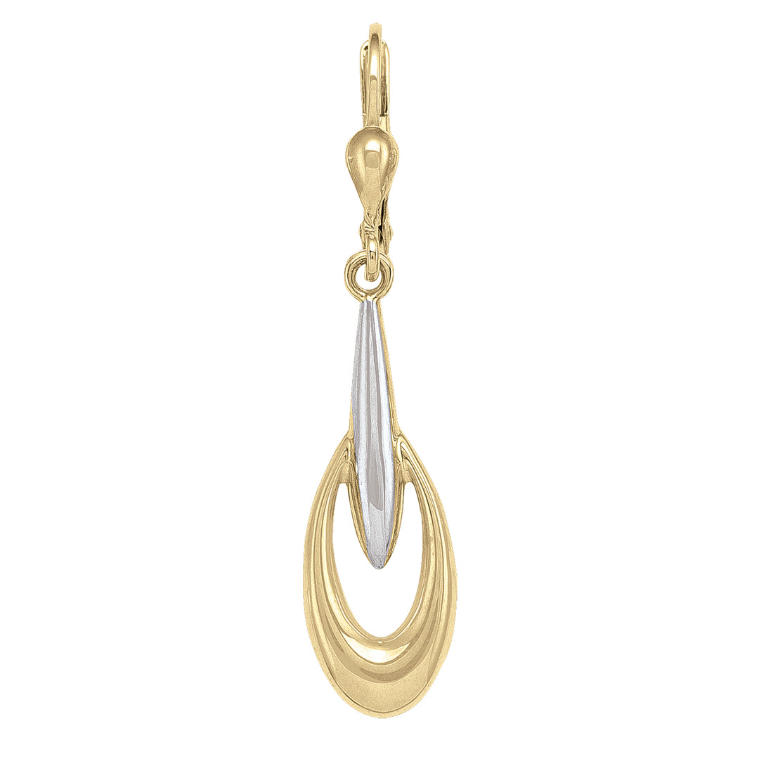 Sophisticated 10k two-tone gold drop earrings featuring a harmonious blend of yellow and white gold in a flowing teardrop design, 27.6mm in length.