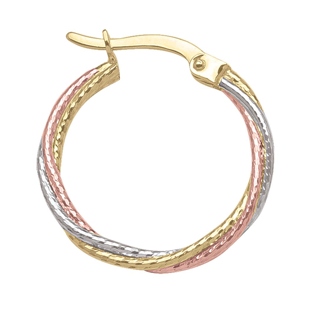 10K Tri-Color Gold Twisted Hoop Earrings