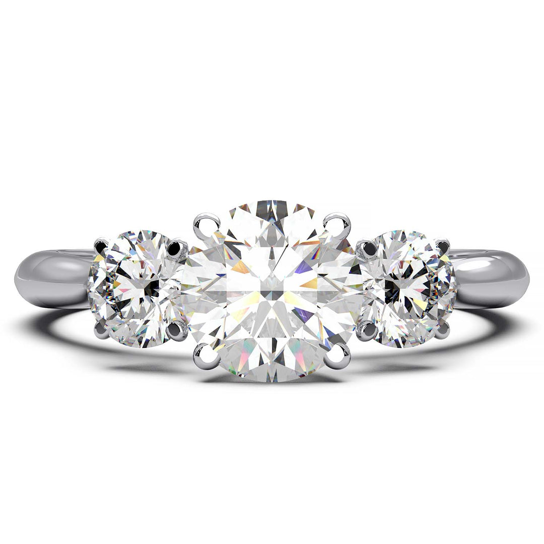 Cathedral Style Three-Stone Diamond Engagement Ring