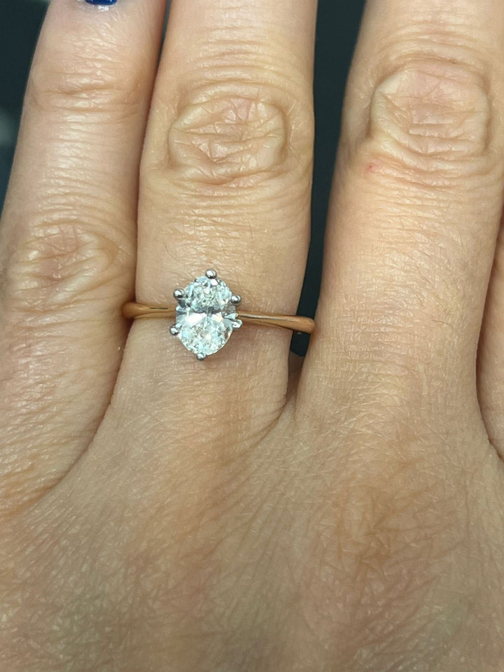 10K Gold Oval Solitaire Ring with 0.88 CT VS2 Lab Diamond
