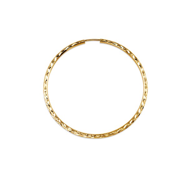Elegant yellow gold hoop earrings, 10K gold, featuring a dazzling twist design, 40mm in diameter and 2mm wide, perfect for any stylish occasion.