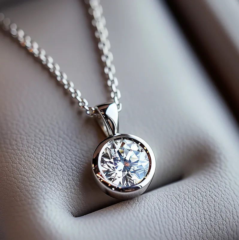 close-up heigh resulotuion high contrast photography of a diamond pendant on a white back ground