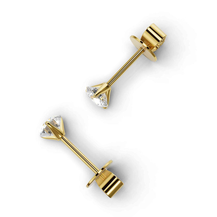 round lab-grown diamond stud earrings yellow gold