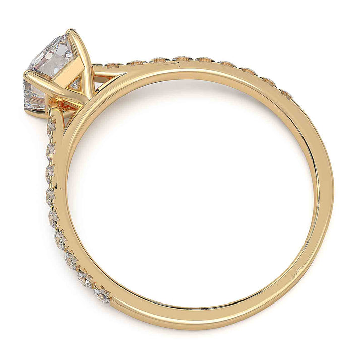 0.8 carat emerald-cut lab diamond ring with pave cathedral band