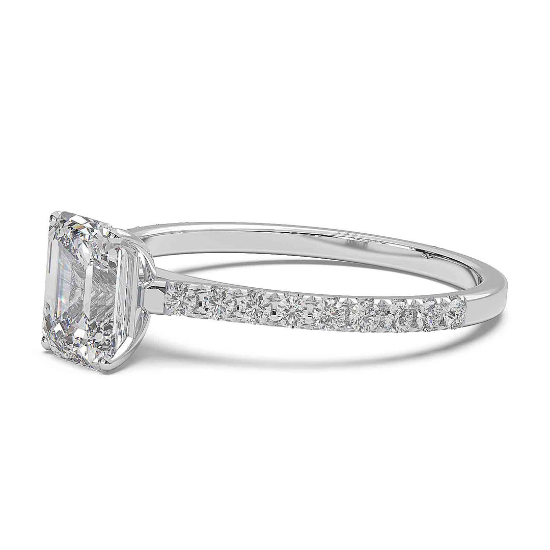 0.8 carat emerald-cut lab diamond ring with pave cathedral band