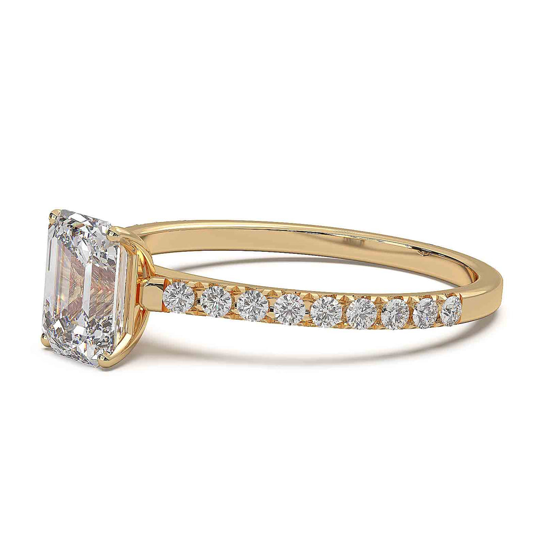 0.8 carat emerald-cut lab diamond ring with pave cathedral band