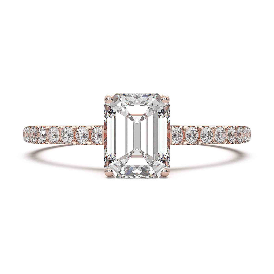 0.8 carat emerald-cut lab diamond ring with pave cathedral band