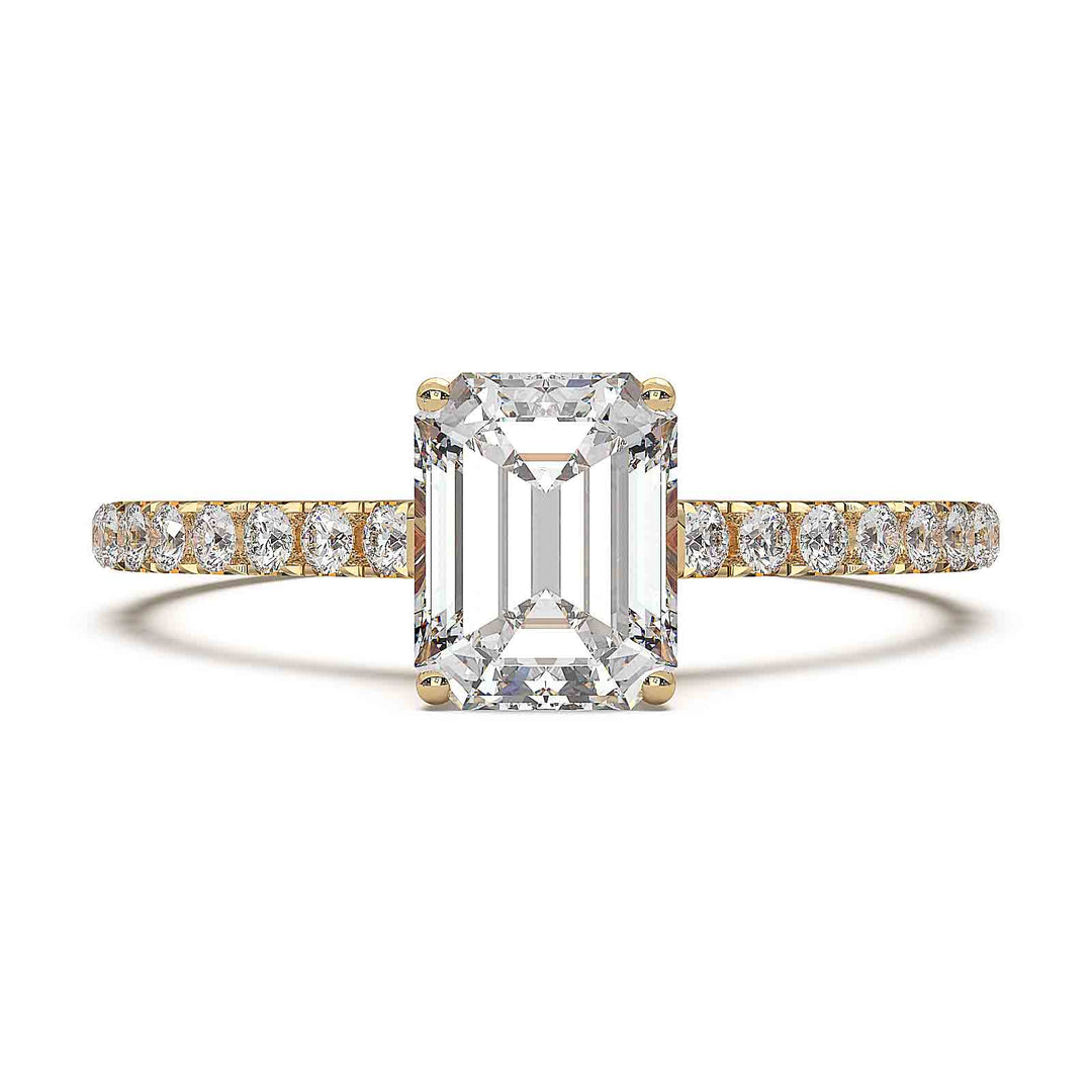 0.8 carat emerald-cut lab diamond ring with pave cathedral band