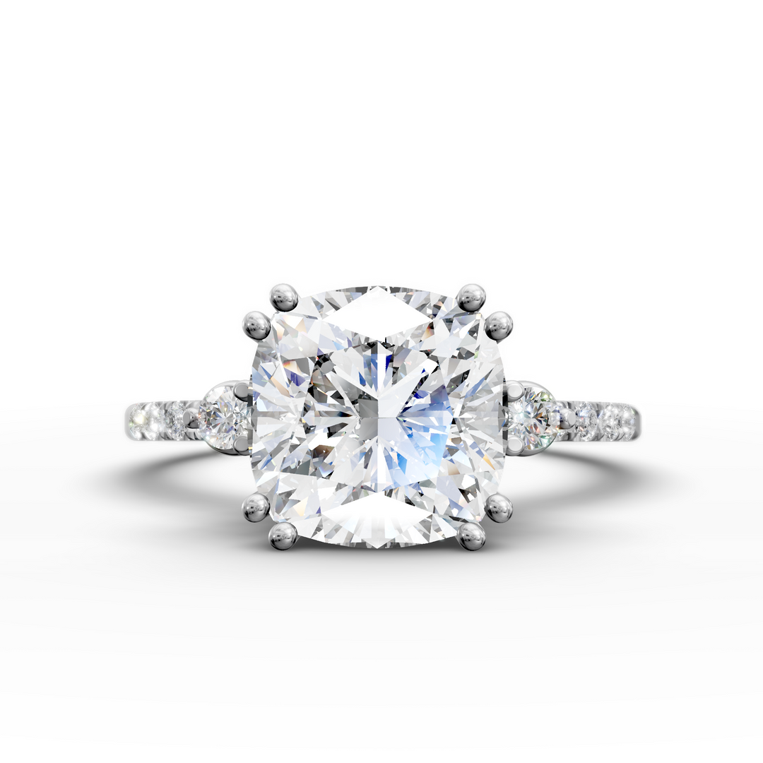 1.7 Carat Cushion Cut Lab Diamond Ring with Side Stones & Pave Band