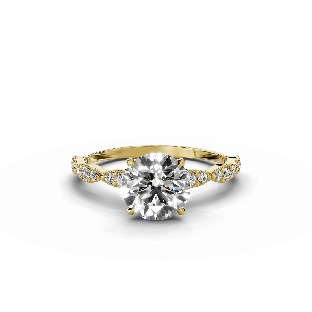 Round diamond scalloped band ring yellow gold
