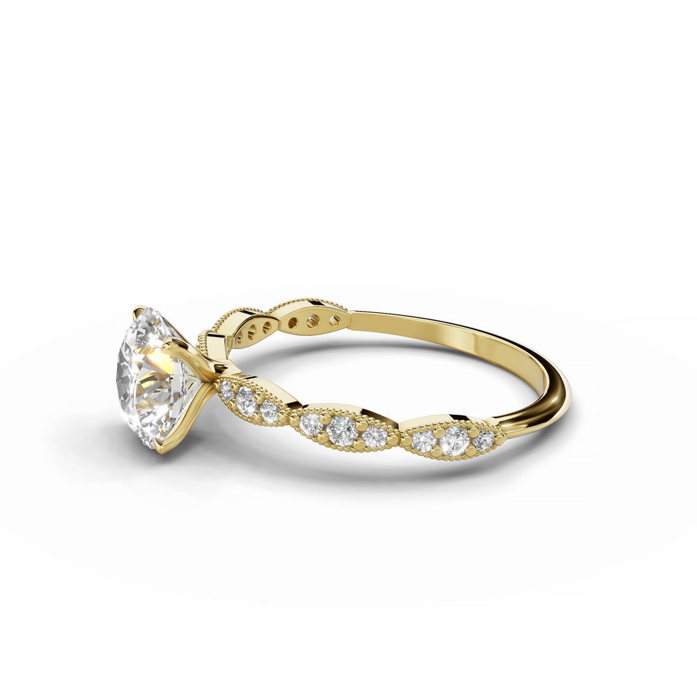 Round diamond scalloped band ring yellow gold