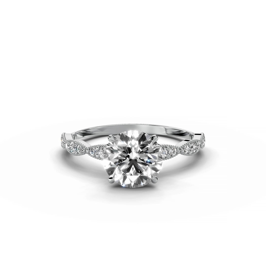 Round diamond scalloped band ring white gold