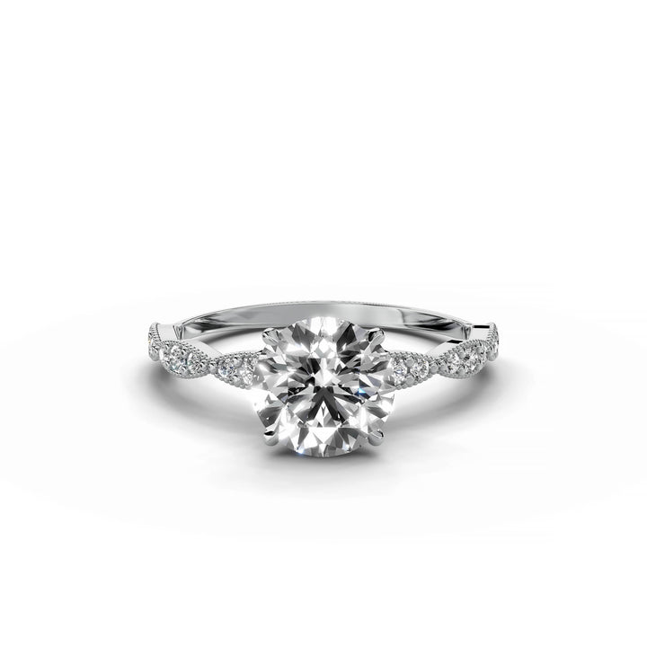 Round diamond scalloped band ring white gold