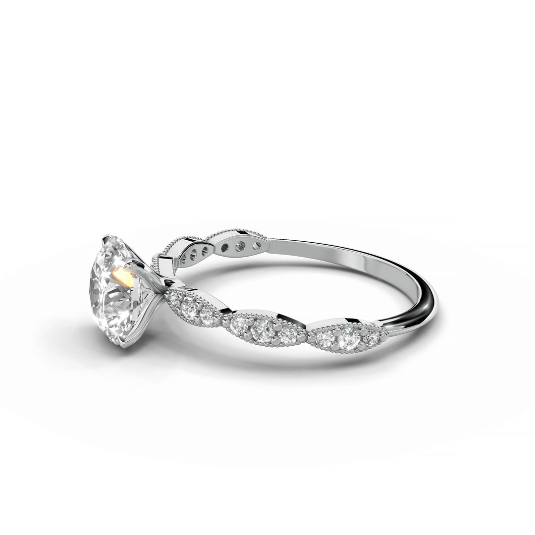 Round diamond scalloped band ring white gold