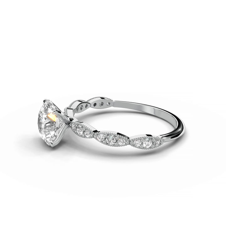 Round diamond scalloped band ring white gold