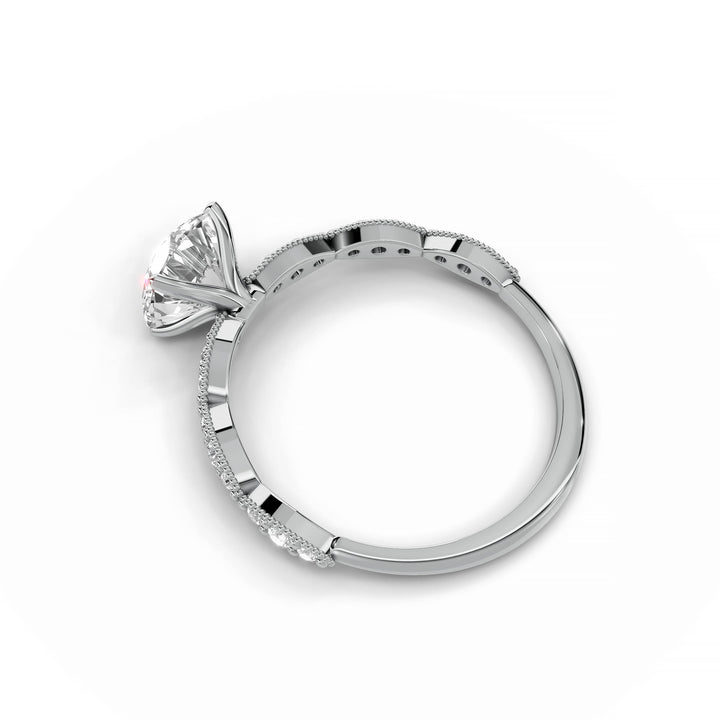 Round diamond scalloped band ring white gold