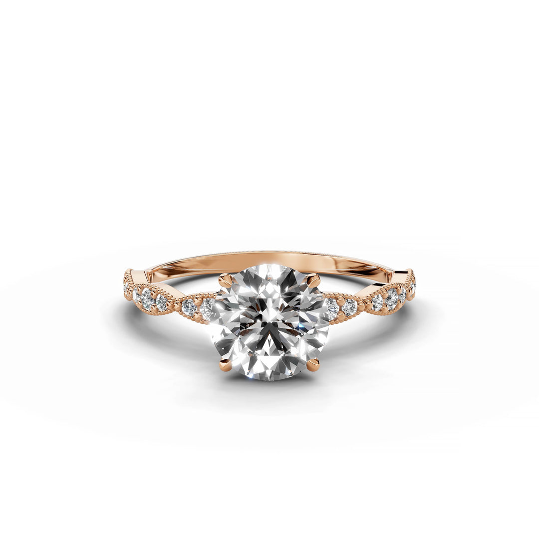 Round diamond scalloped band ring rose gold