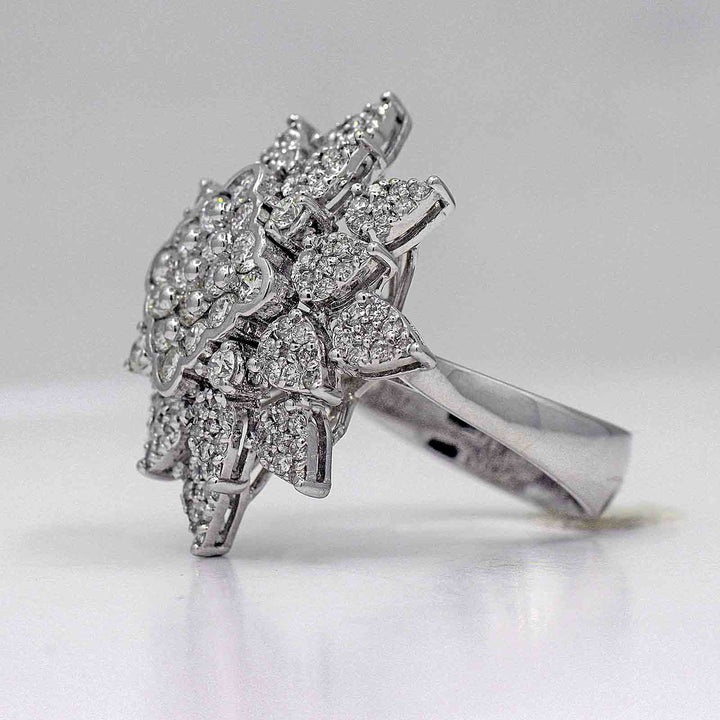Unique diamond cluster ring with 148 natural diamonds in 18K white gold