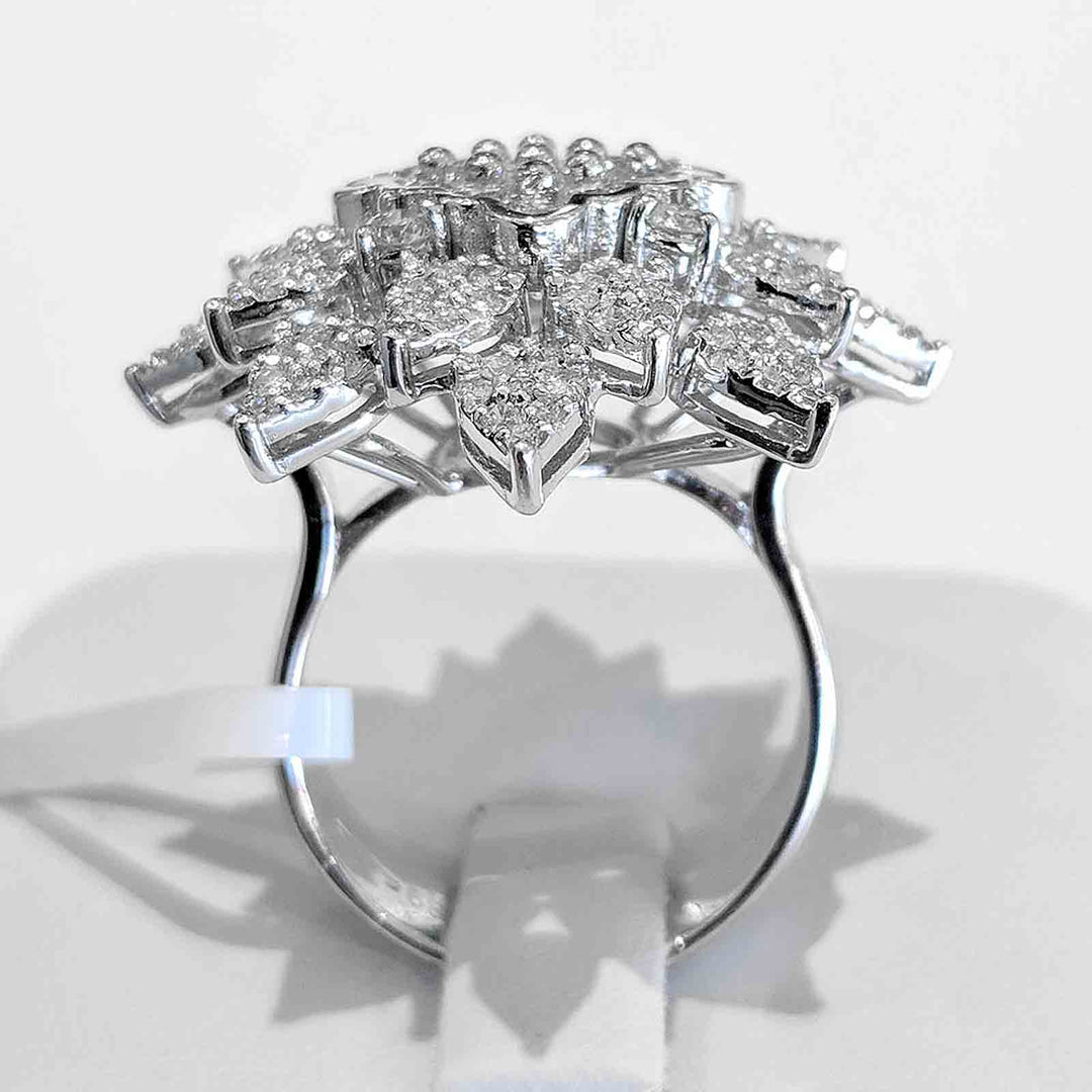 Unique diamond cluster ring with 148 natural diamonds in 18K white gold