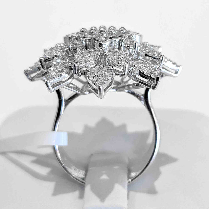 Unique diamond cluster ring with 148 natural diamonds in 18K white gold