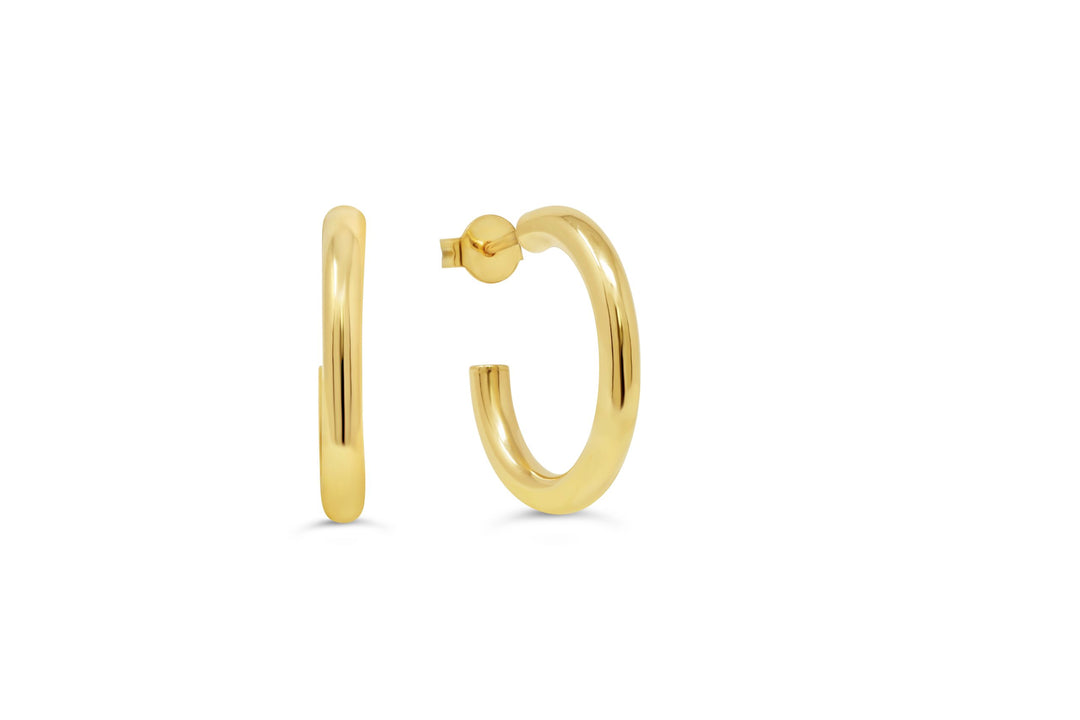 Elegant 10K yellow gold hoop earrings with a sleek, minimalist design, perfect for adding a subtle yet sophisticated touch to any ensemble.