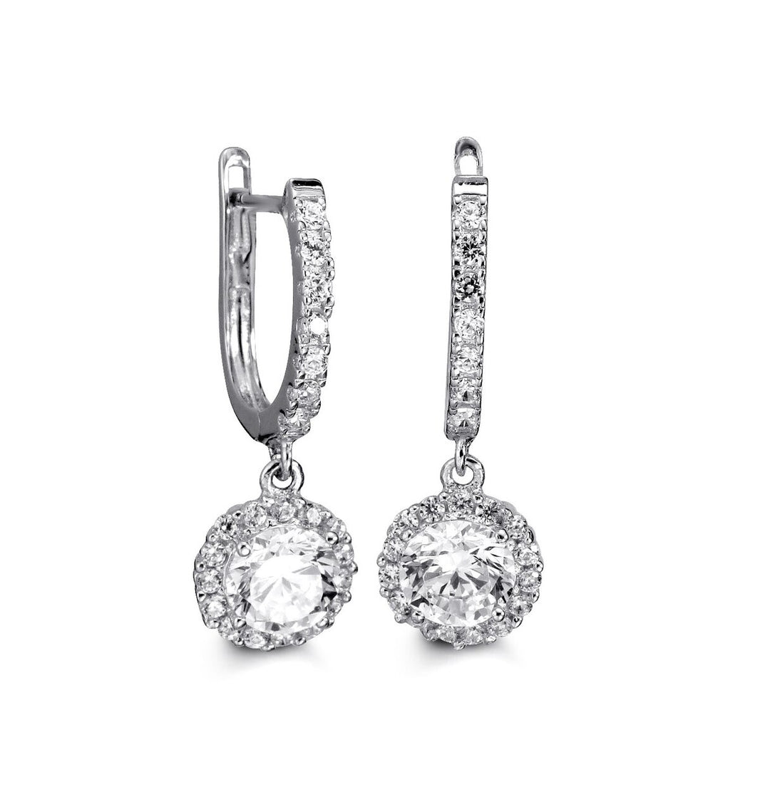 Elegant 10K White Gold Cubic Zirconia Drop Huggie Earrings