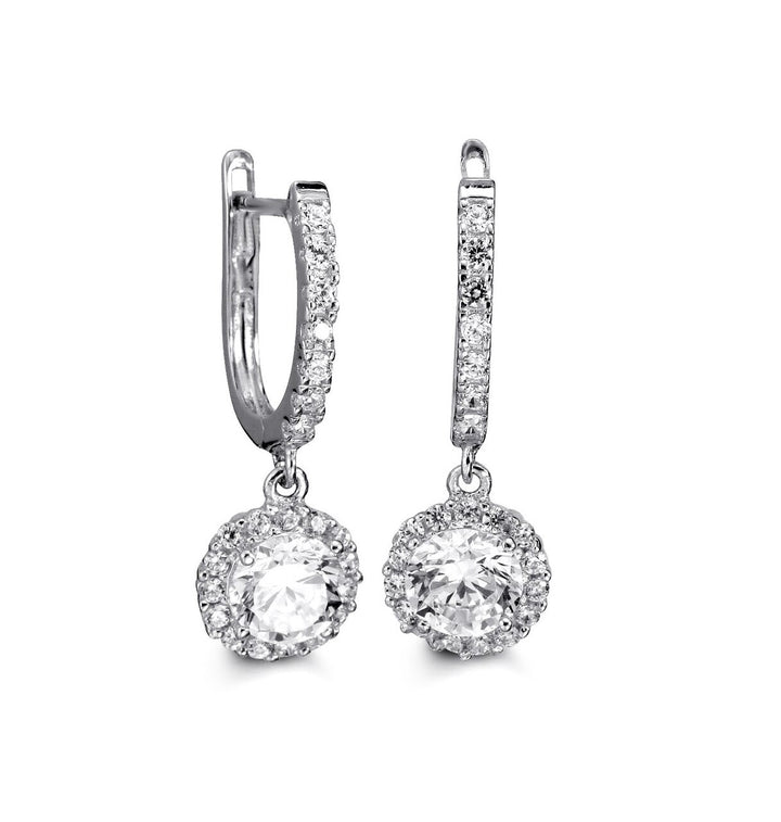 Elegant 10K White Gold Cubic Zirconia Drop Huggie Earrings