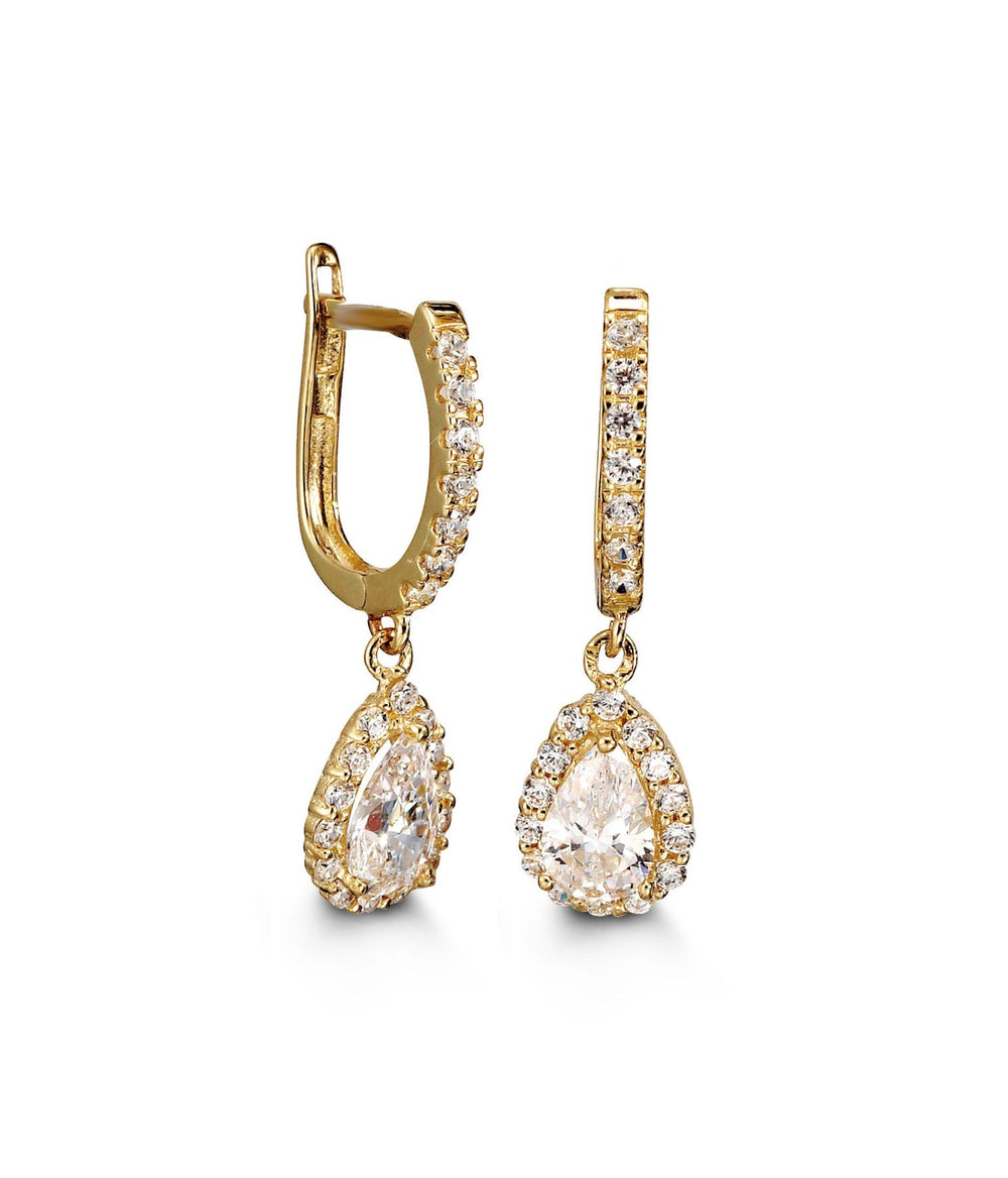 Elegant 10K Yellow Gold Teardrop CZ Huggie Earrings | RUDIX JEWELLERY