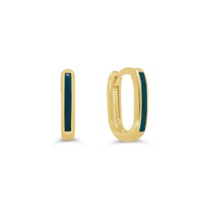 Chic 10K Yellow Gold Blue Enamel Huggie Earrings | RUDIX JEWELLERY