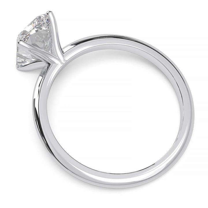 Radiant cut lab diamond solitaire ring with a low-profile setting and custom prongs.