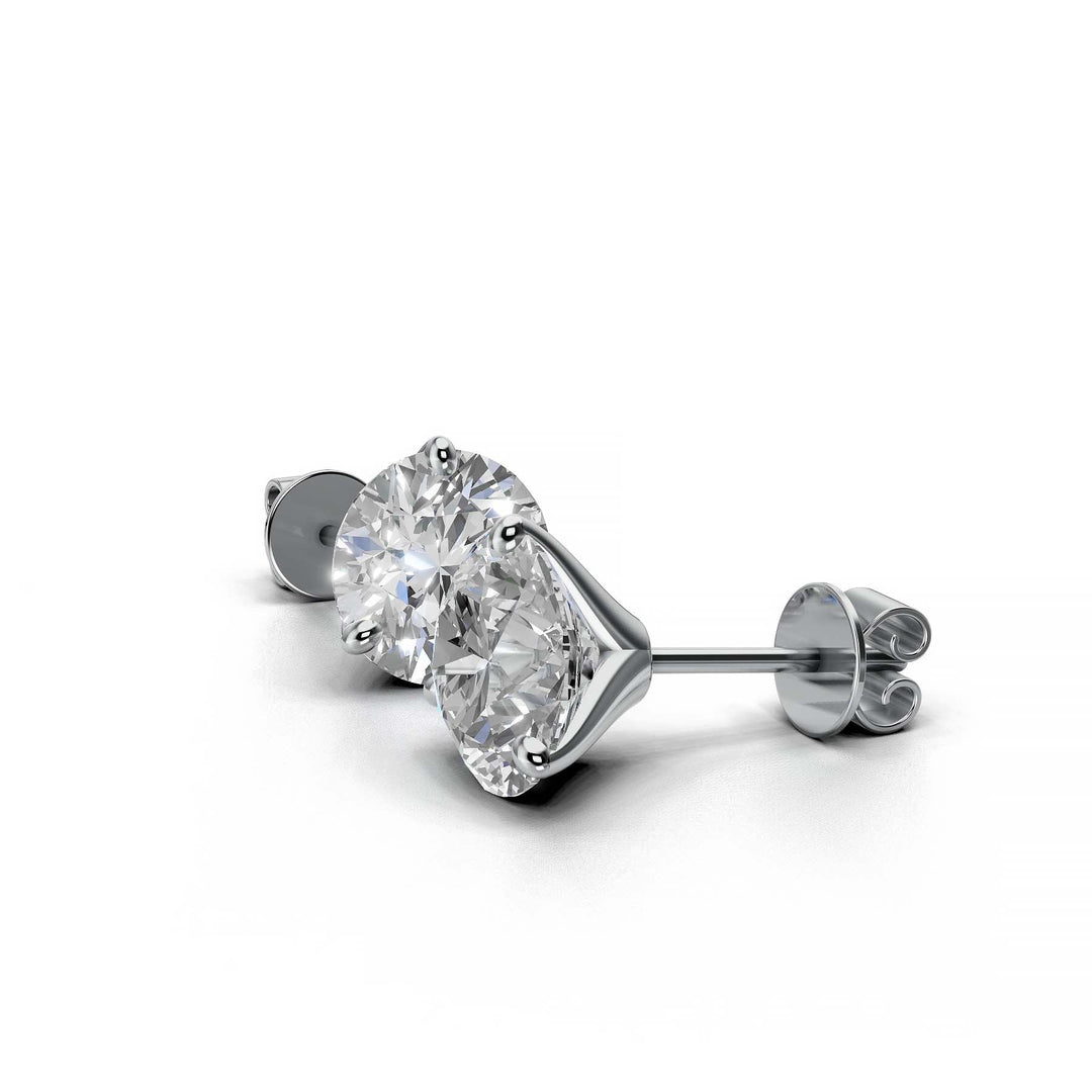 Pair of 4 carat total round lab-grown diamond martini stud earrings with secure backings