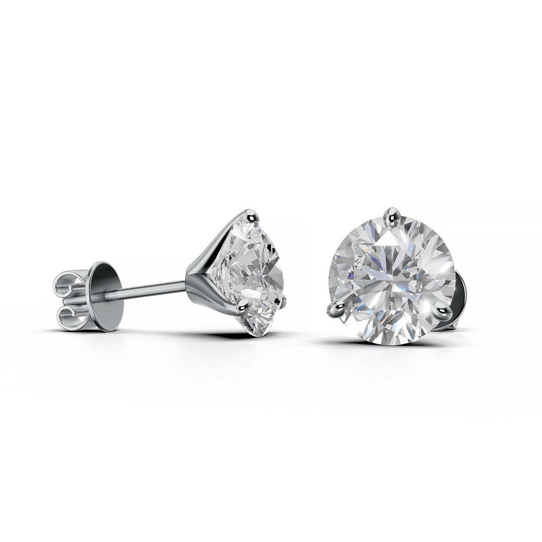 Pair of 4 carat total round lab-grown diamond martini stud earrings with secure backings