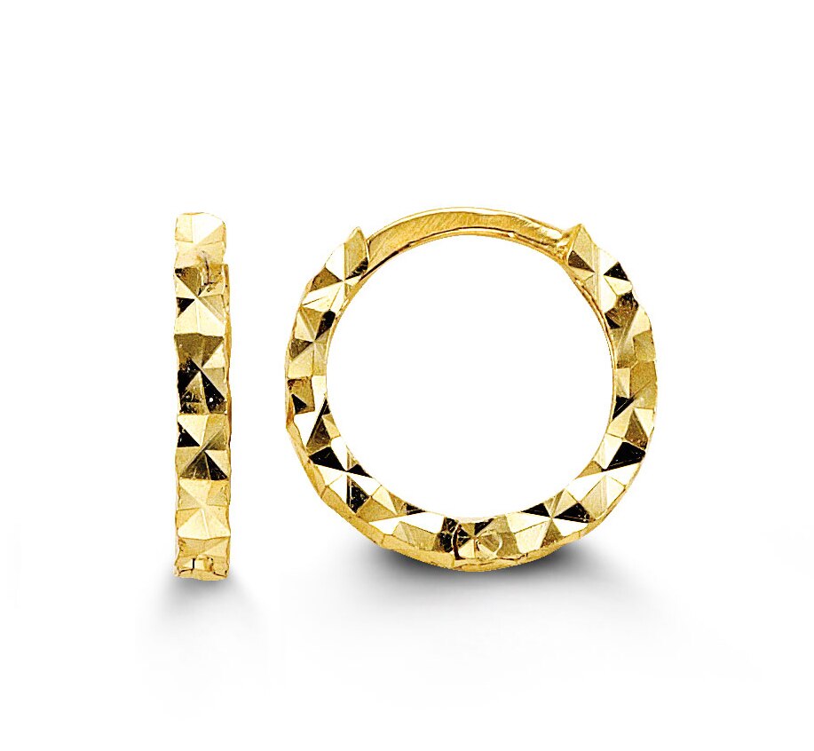 10K yellow gold baby and kids earrings with diamond-cut design, elegant and stylish.