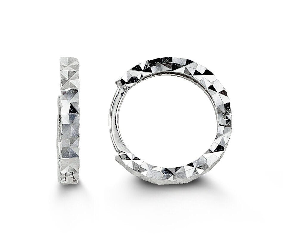 10K white gold baby and kids earrings with diamond-cut design, elegant and stylish.