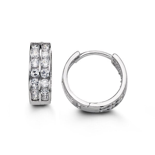 Chic 14K White Gold Cubic Zirconia Huggies Earrings | RUDIX JEWELLERY