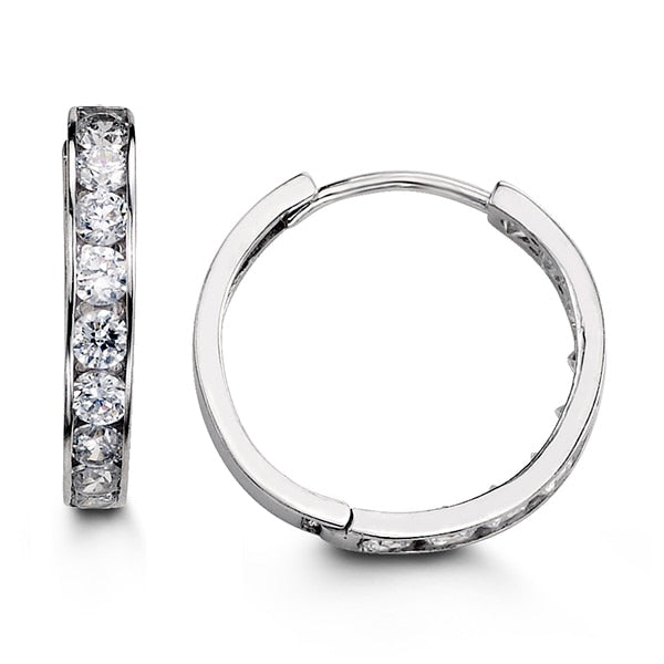 Sparkling 14K White Gold CZ Huggies Earrings | RUDIX JEWELLERY