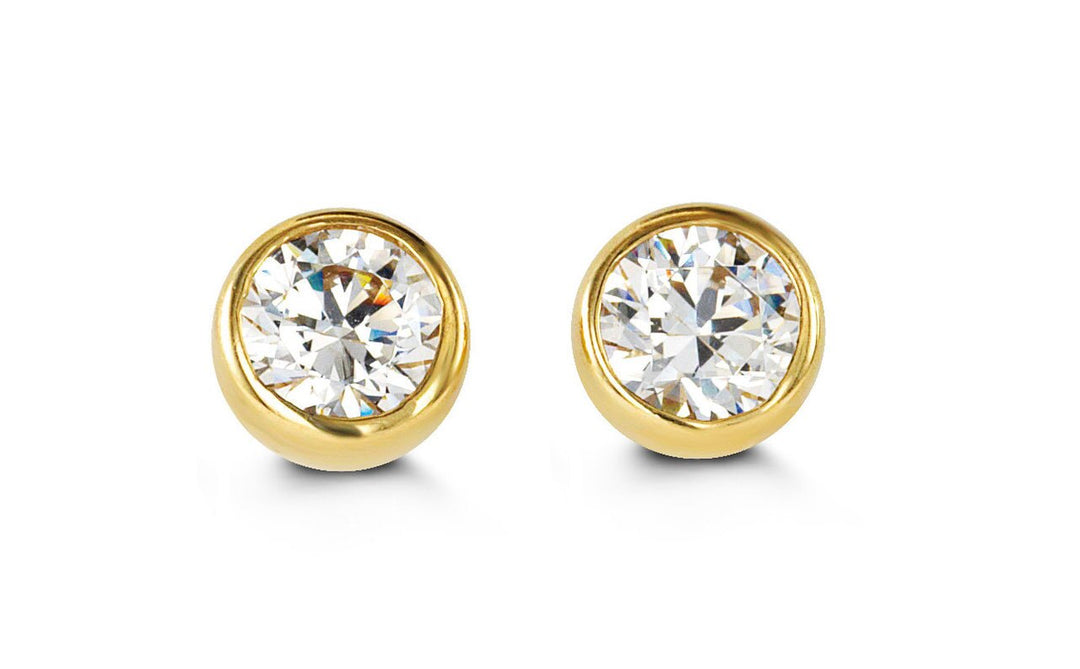 14K Yellow Gold Bezel-Set Cubic Zirconia Baby and Children Earrings