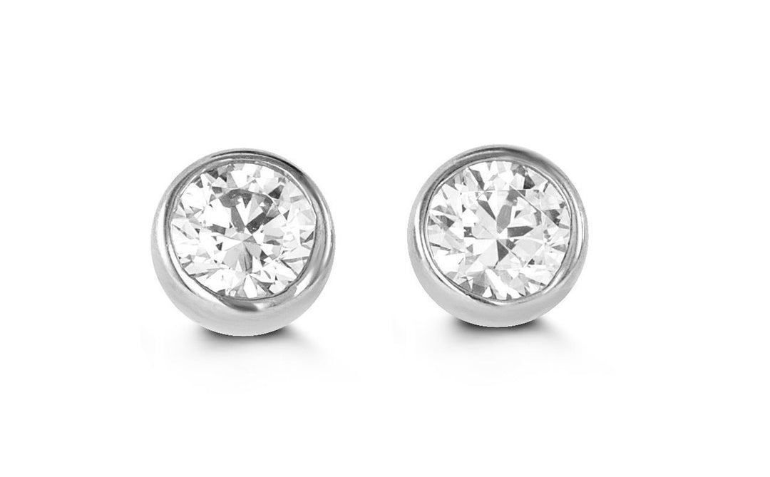 14K White Gold Bezel-Set Cubic Zirconia Baby and Children Earrings