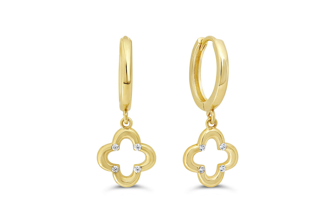 10K yellow gold huggie earrings featuring a clover design with cubic zirconia accents, ideal for adding a sophisticated and sparkling touch to your jewelry collection from RUDIX JEWELLERY.