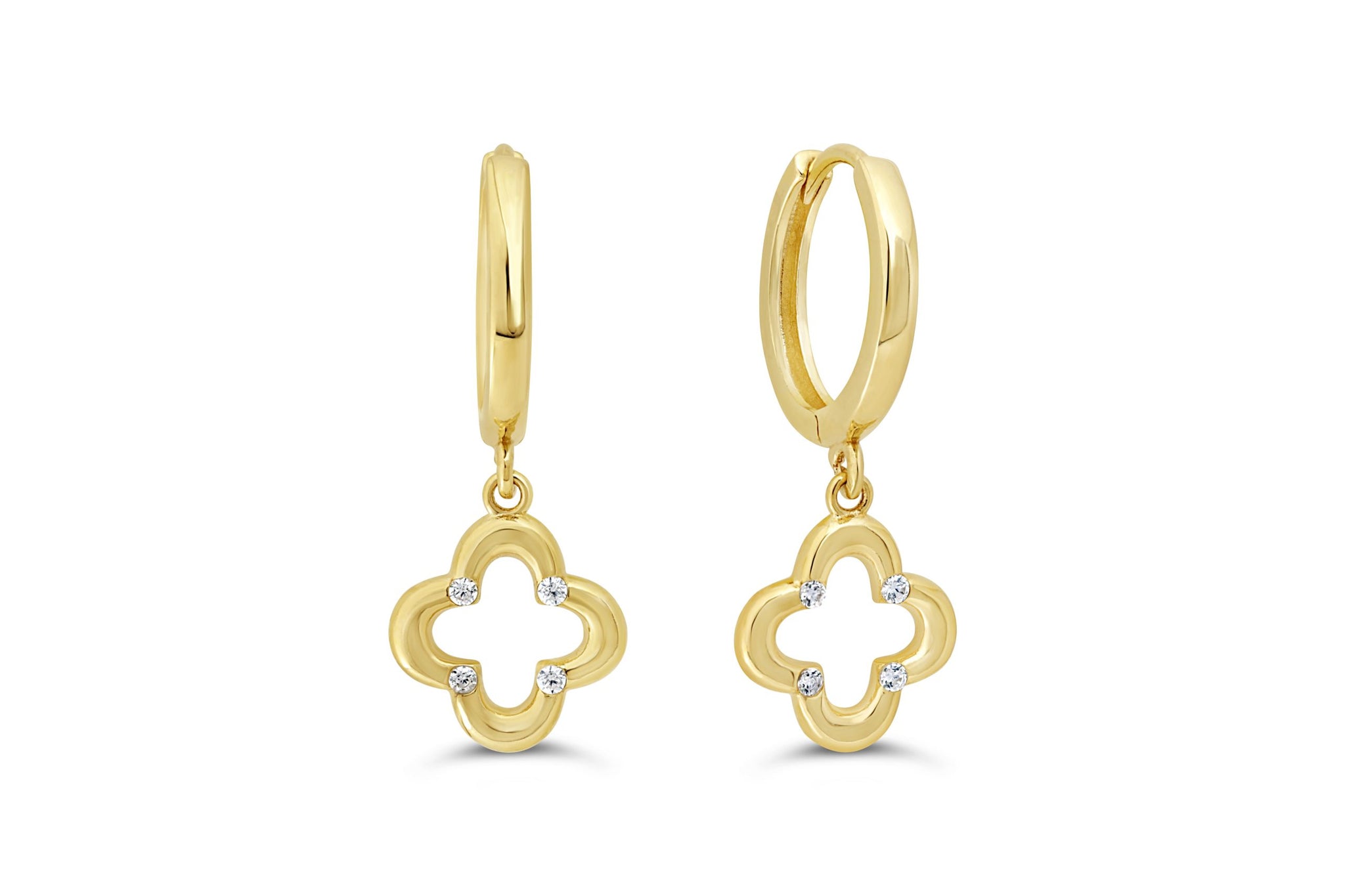10K Yellow Gold Clover Huggie Earrings with Cubic Zirconia Accents | RUDIX JEWELLERY