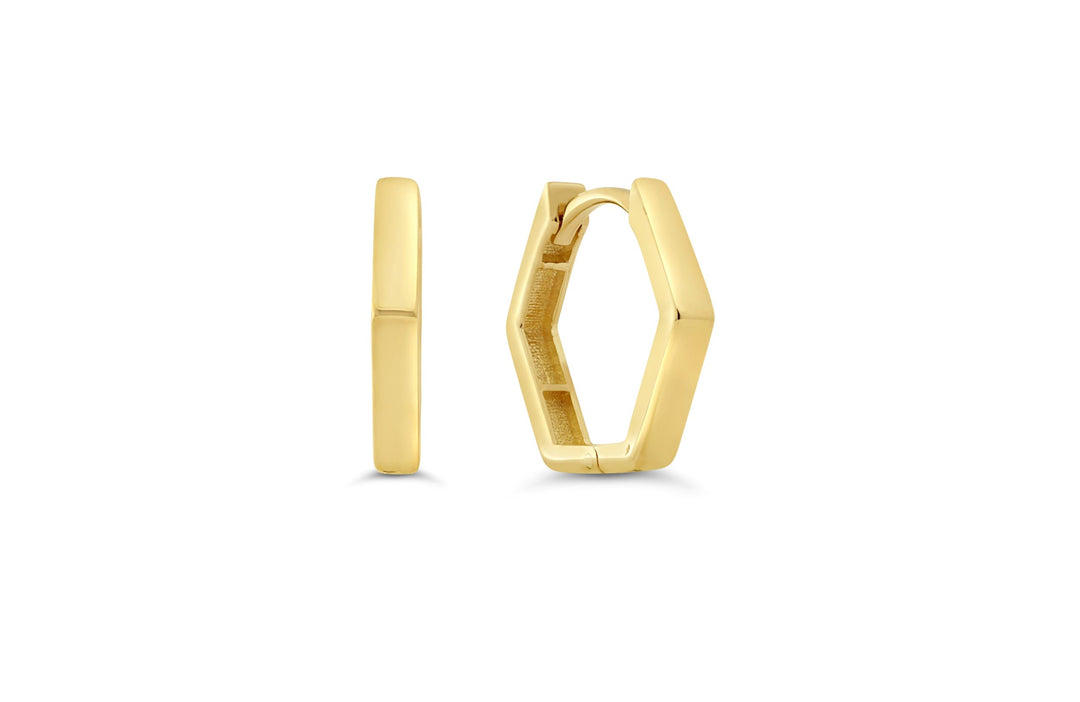10K yellow gold huggie earrings with a distinct octagonal geometric shape, offering a modern and stylish addition to any jewelry collection from RUDIX JEWELLERY.