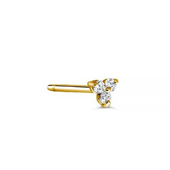 Gold nose ring featuring a delicate cluster of three sparkling stones in a triangular arrangement